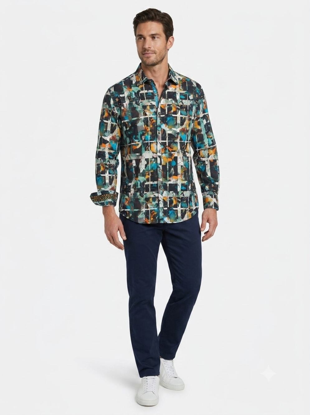 Robert Graham Exclusive Shirt Mens L Multicolor Abstract Classic Fit Button Up